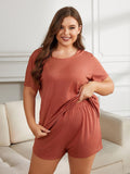 Plus Size Round Neck Short Sleeve Two-Piece Loungewear Set - Madikfashions.com