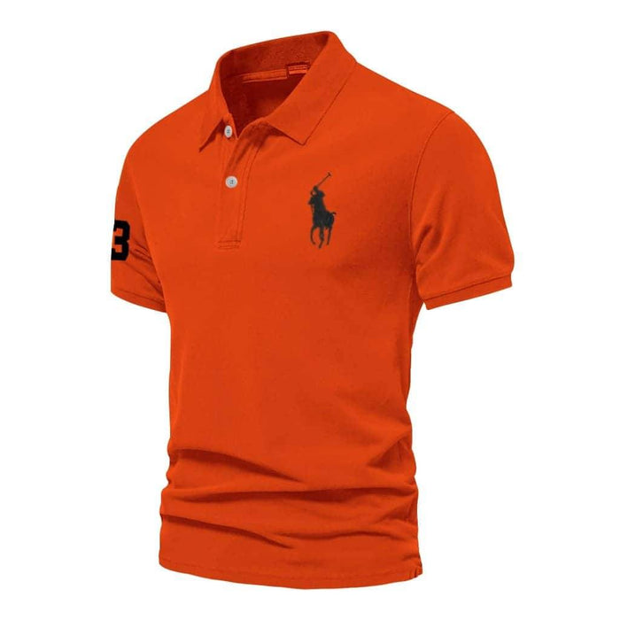 Slim fit orange polo shirt on mannequin