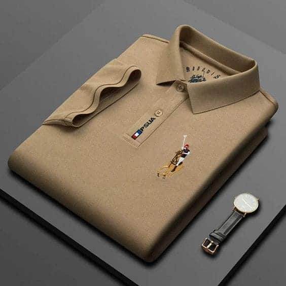 classic khaki polo shirt collar detail
