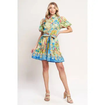 Printed Mini Dress Collared with Waist Tie *FINAL SALE*