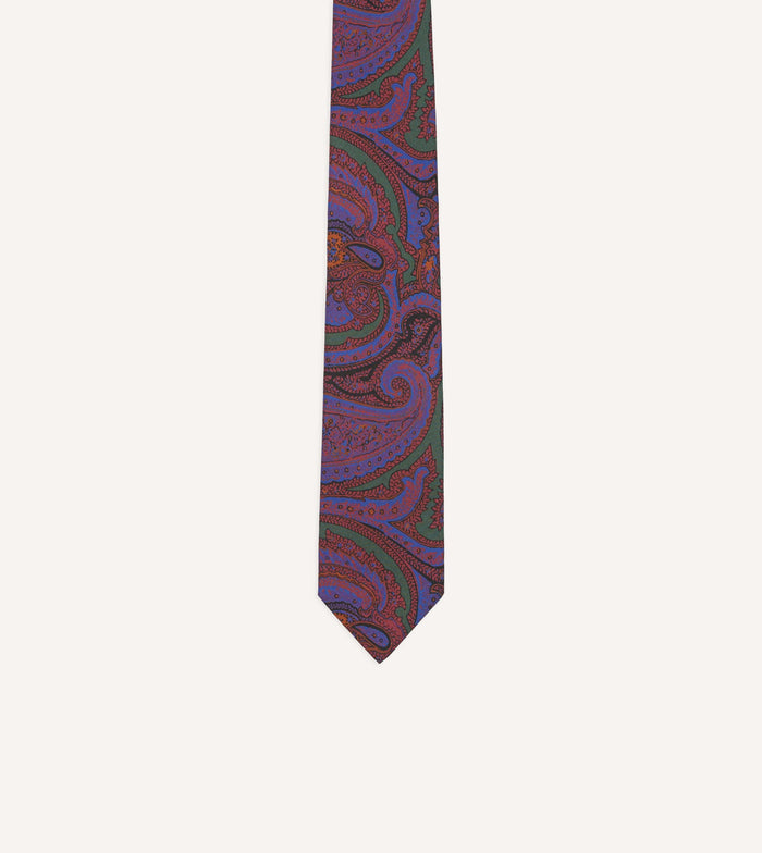 Purple Acanthus Print Silk Self Tipped Tie