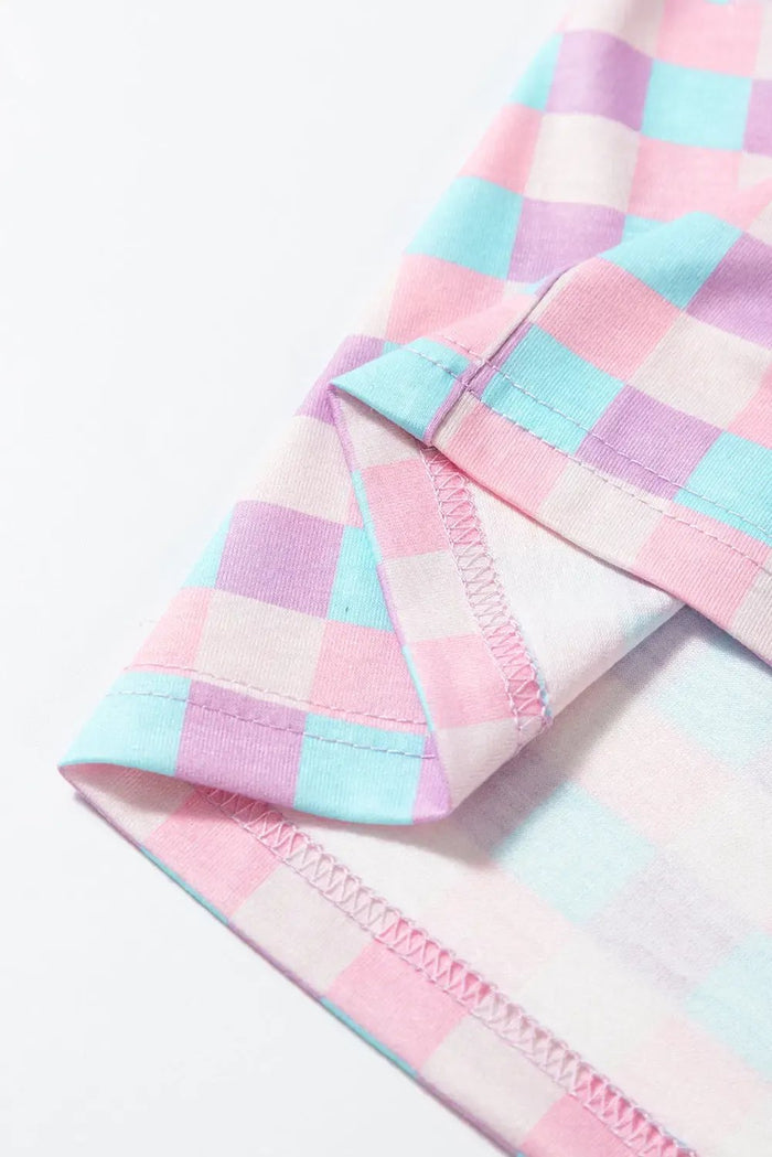 Purple Checkered Pattern Short Sleeve Pyjamass Set - Loungewear & Sleepwear/Pyjama Shorts