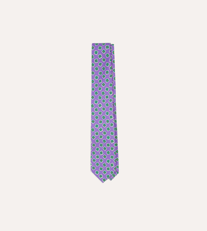 Purple Jumbled Tile Print Silk Self Tipped Tie