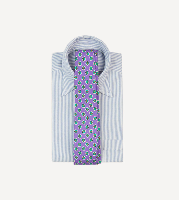Purple Jumbled Tile Print Silk Self Tipped Tie
