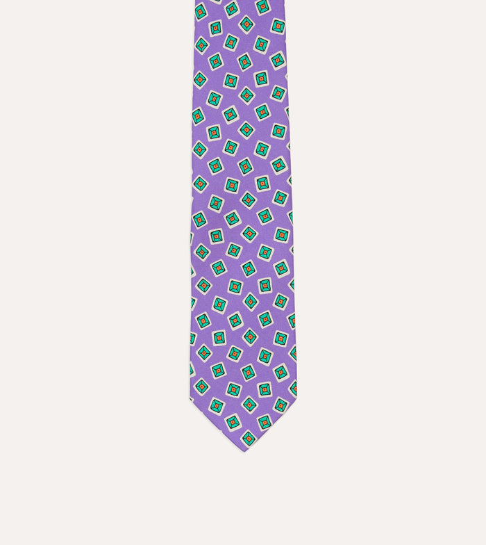 Purple Jumbled Tile Print Silk Self Tipped Tie