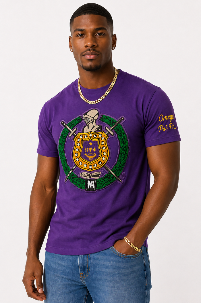 Purple Omega Shield Chenille Tee