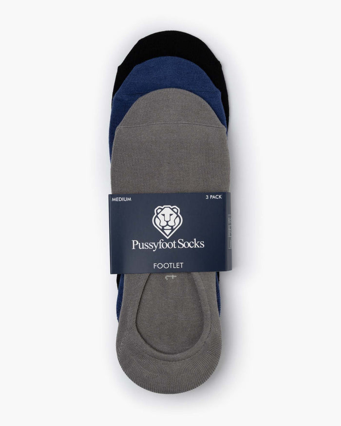 Pussyfoot - 3pk Footlet Socks - Blue | Black | Grey