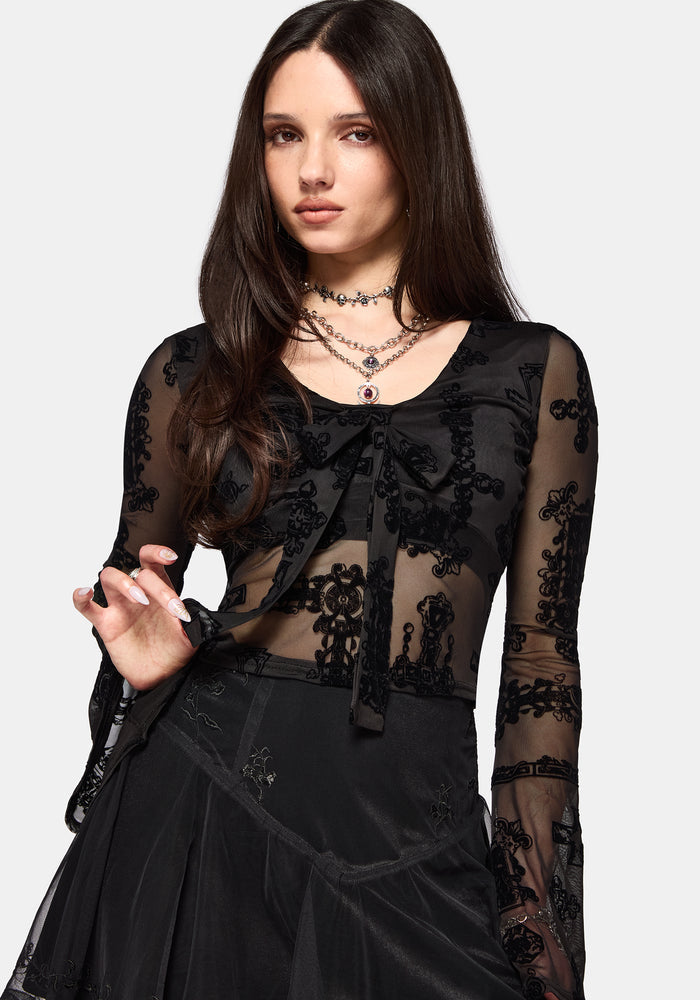 Pyra Jewel Flock Mesh Tie Front Top