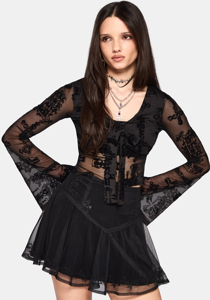 Pyra Jewel Flock Mesh Tie Front Top