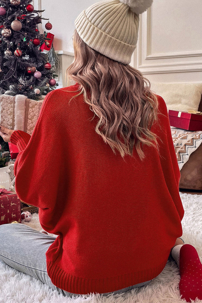 Racing Red Valentine LOVE Letter Embroidered High Neck Sweater - Sweaters & Cardigans/Sweaters