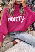 Racing Red Valentine LOVE Letter Embroidered High Neck Sweater - ROSE / S / 100% ACRYLIC - Sweaters & Cardigans/Sweaters