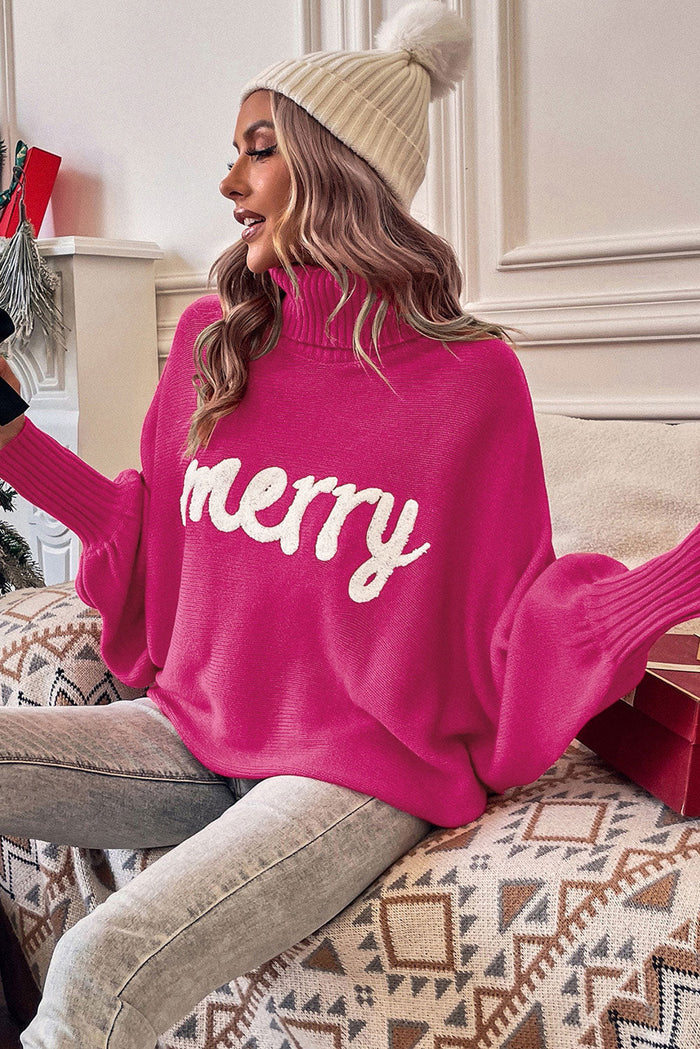 Racing Red Valentine LOVE Letter Embroidered High Neck Sweater - Sweaters & Cardigans/Sweaters
