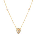 Gold-tone CZ teardrop pendant necklace with halo stones