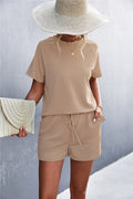 Raglan Sleeve Ruffle Hem Top and Shorts Set with Pockets - Madikfashions.com