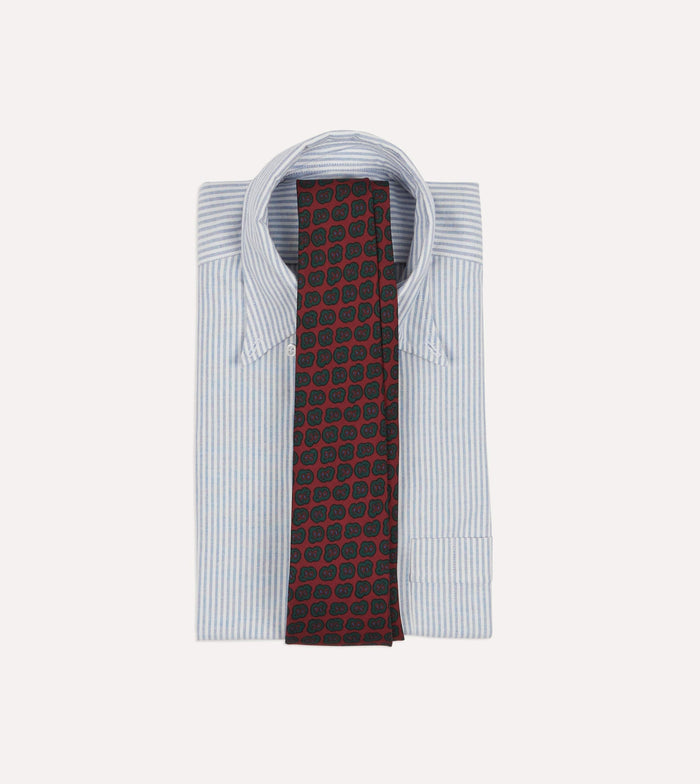 Red and Green Paisley Double Leaf Print Silk Self-Tipped Tie