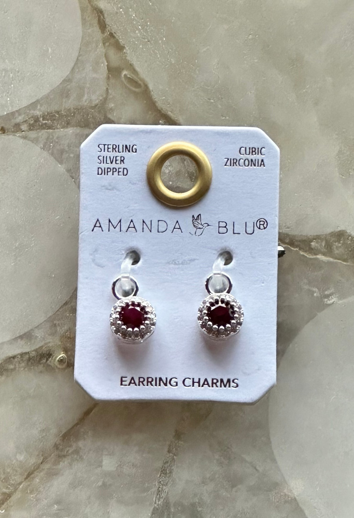 Red CZ Halo Earring Charm Silver Amanda Blu Earrings