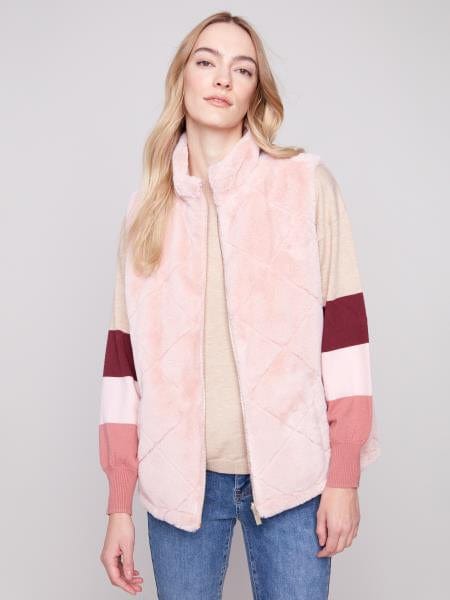 Reversible Quilted Faux Fur Vest Charlie B Jacket
