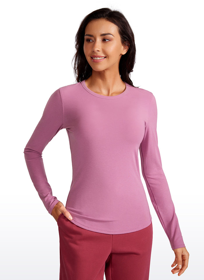 CRZ YOGA Women's Daily Casual Ribbed Crewneck Long Sleeves Slim Fit Velvet Dust
