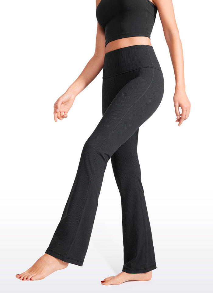 CRZ YOGA Womens Ribbed Pocket High Waist Bootcut  Flare Leggings 31" Black
