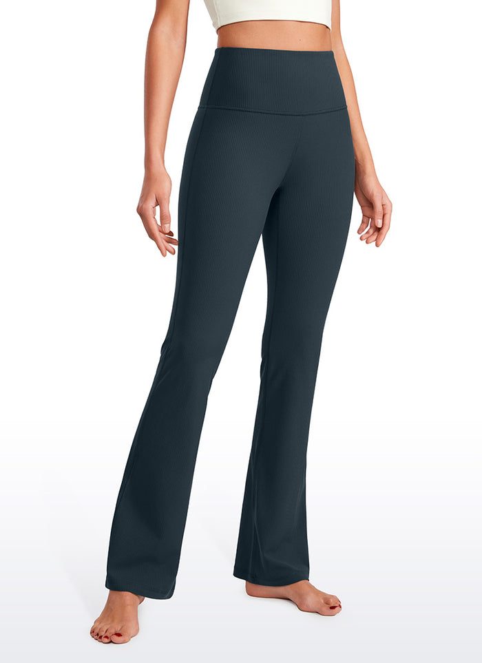 CRZ YOGA Womens Ribbed Pocket High Waist Bootcut  Flare Leggings 31" True Navy