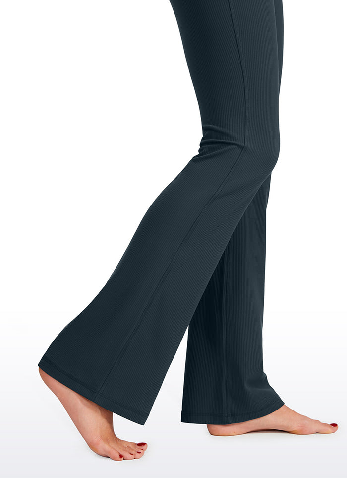 CRZ YOGA Womens Ribbed Pocket High Waist Bootcut  Flare Leggings 31" True Navy