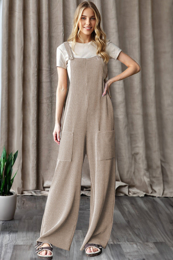 Ribbed Knit Wide Leg Overalls
