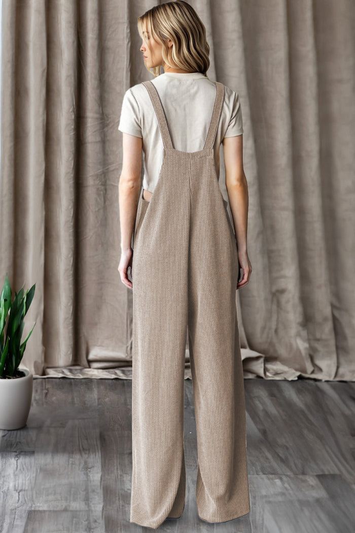 Ribbed Knit Wide Leg Overalls