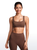 CRZ YOGA Women Ribbed Square Neck Cami Padded Mini Bra Coffee Brown