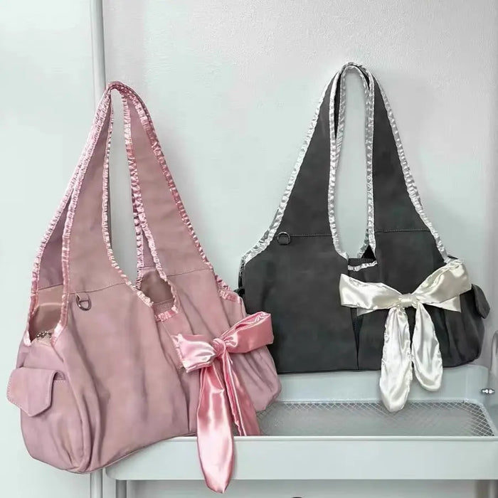Ribbon Bow Large Tote/Shoulder Bags fashionnsio