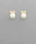 Ribbon & Pearl Stud Earrings