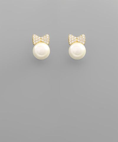 Ribbon & Pearl Stud Earrings