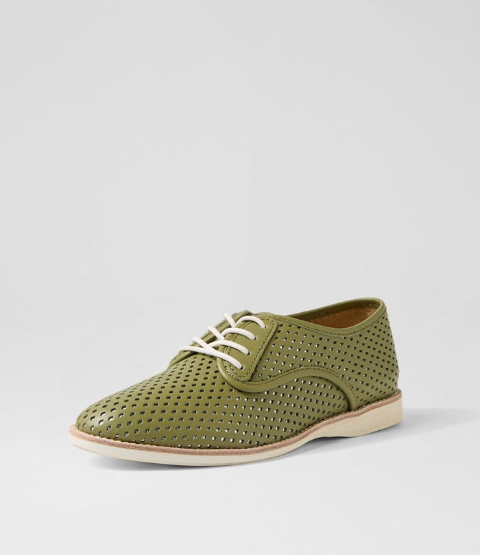 Rollie - Shoes - Derby Punch Overlay - Olive / Silver / Leather