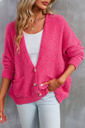 Rose Buttons Front Pocketed Sweater Cardigan - ROSE / S / 100% POLYESTER - Sweaters & Cardigans/Cardigans