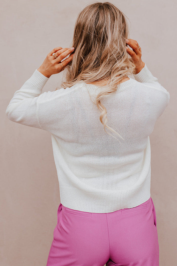 Rose Heart XOXO Pattern Drop Shoulder Rib Knit Sweater - Sweaters & Cardigans/Sweaters