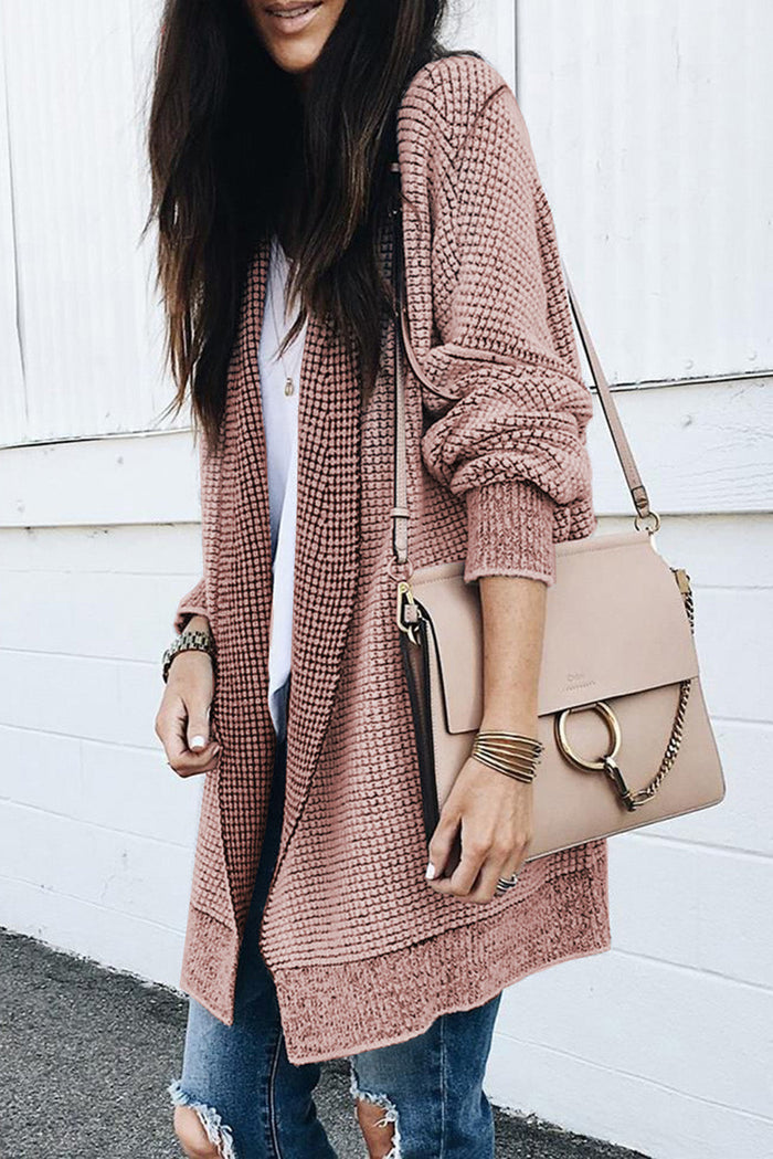 Rose Plaid Knitted Long Open Front Cardigan - Sweaters & Cardigans/Cardigans