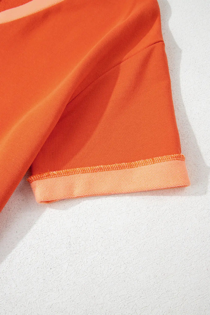 Russet Orange Two-tone Short Sleeve V Neck Patched Pocket Loose Romper - Bottoms/Jumpsuits & Rompers