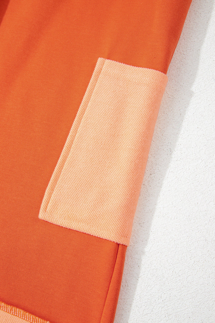 Russet Orange Two-tone Short Sleeve V Neck Patched Pocket Loose Romper - Bottoms/Jumpsuits & Rompers