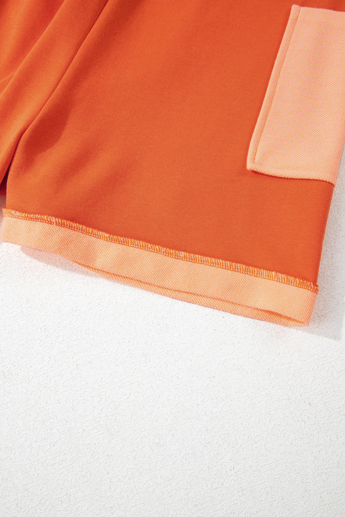 Russet Orange Two-tone Short Sleeve V Neck Patched Pocket Loose Romper - Bottoms/Jumpsuits & Rompers