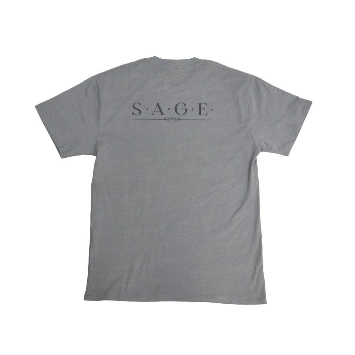 Flat lay back view of Sage Medicine Tee in grey