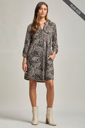 Scarlett Plus Size Black Paisley A-Line Dress with Pockets