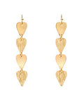 Gold scratched heart drop earrings with layered heart design and fish hook closure from The Pink Doxie Boutique.