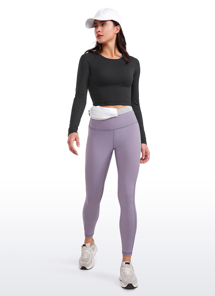 CRZ YOGA Women's Ribbed Seamless Workout Cropped Long Sleeves Crewneck Black