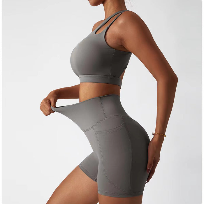 Seamless One-Shoulder Bra Wear Scrunch Butt Lift Shorts Pants Workout Shorts