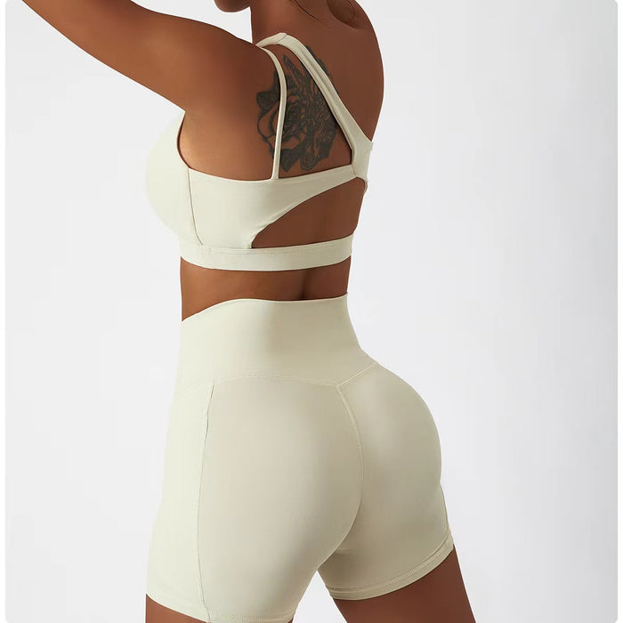 Seamless One-Shoulder Bra Wear Scrunch Butt Lift Shorts Pants Workout Shorts