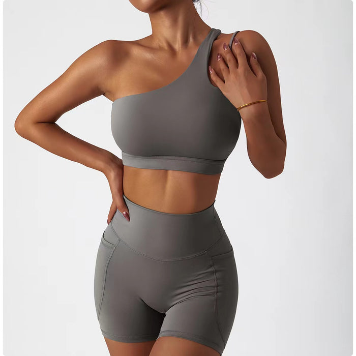 Seamless One-Shoulder Bra Wear Scrunch Butt Lift Shorts Pants Workout Shorts