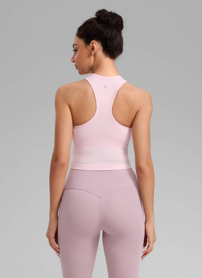 CRZ YOGA Women's Yoga Slim Fit Tops Seamless Longline Tank High Neck Strawberry Pink