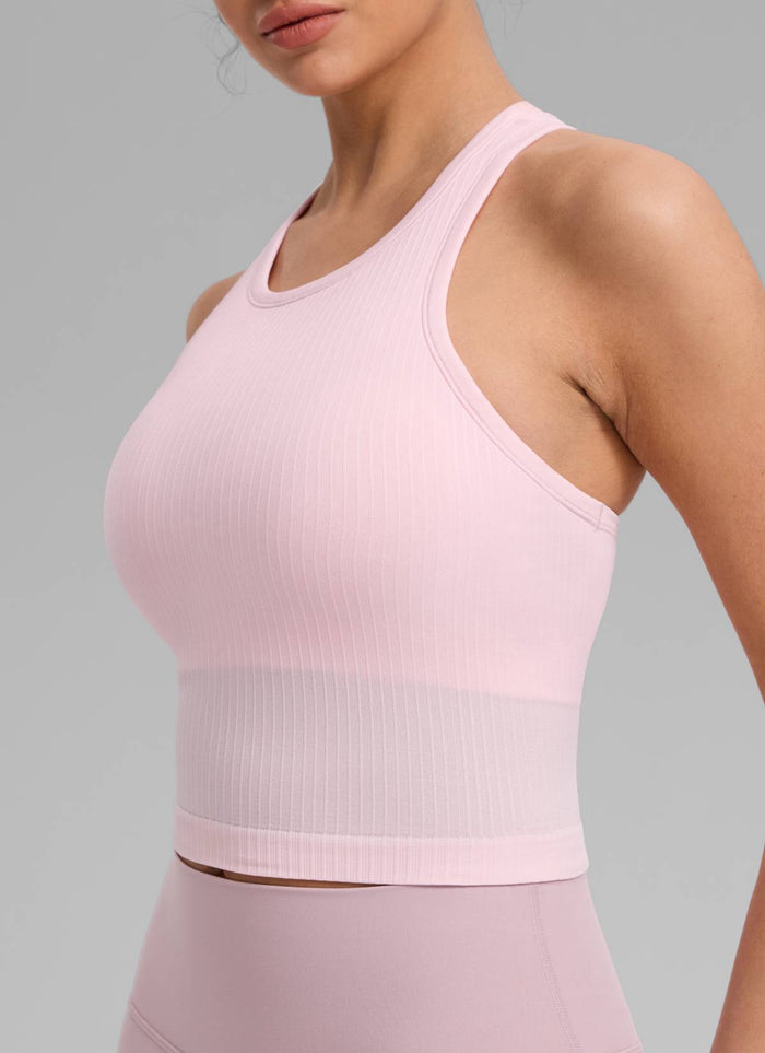 CRZ YOGA Women's Yoga Slim Fit Tops Seamless Longline Tank High Neck Strawberry Pink