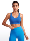 CRZ YOGA Womens Seamless Strappy Longline Training Sports Bra Sparkle Blue