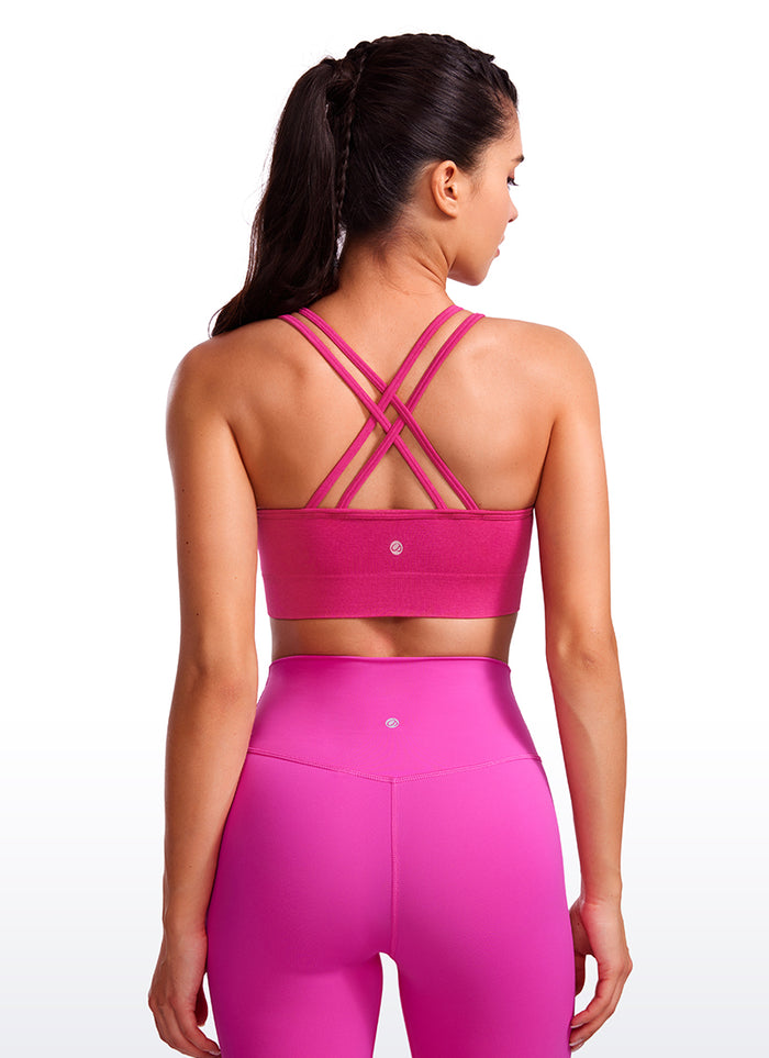 CRZ YOGA Womens Seamless Strappy Longline Training Sports Bra Granita Pink