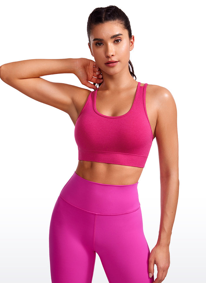 CRZ YOGA Womens Seamless Strappy Longline Training Sports Bra Granita Pink